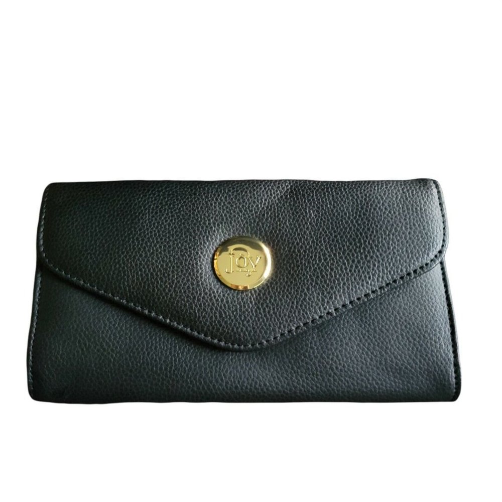 Joy Mangano JM Handbag Black Clutch Crossbody Pebble Leather Removable Strap
